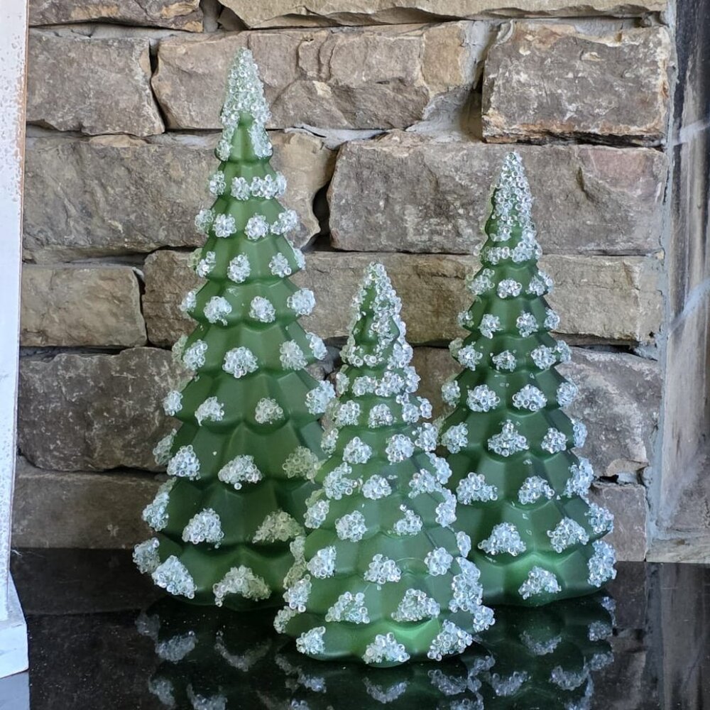 NEW Set of 3 Illuminated Beaded Christmas Green Trees by Valerie Parr Hill